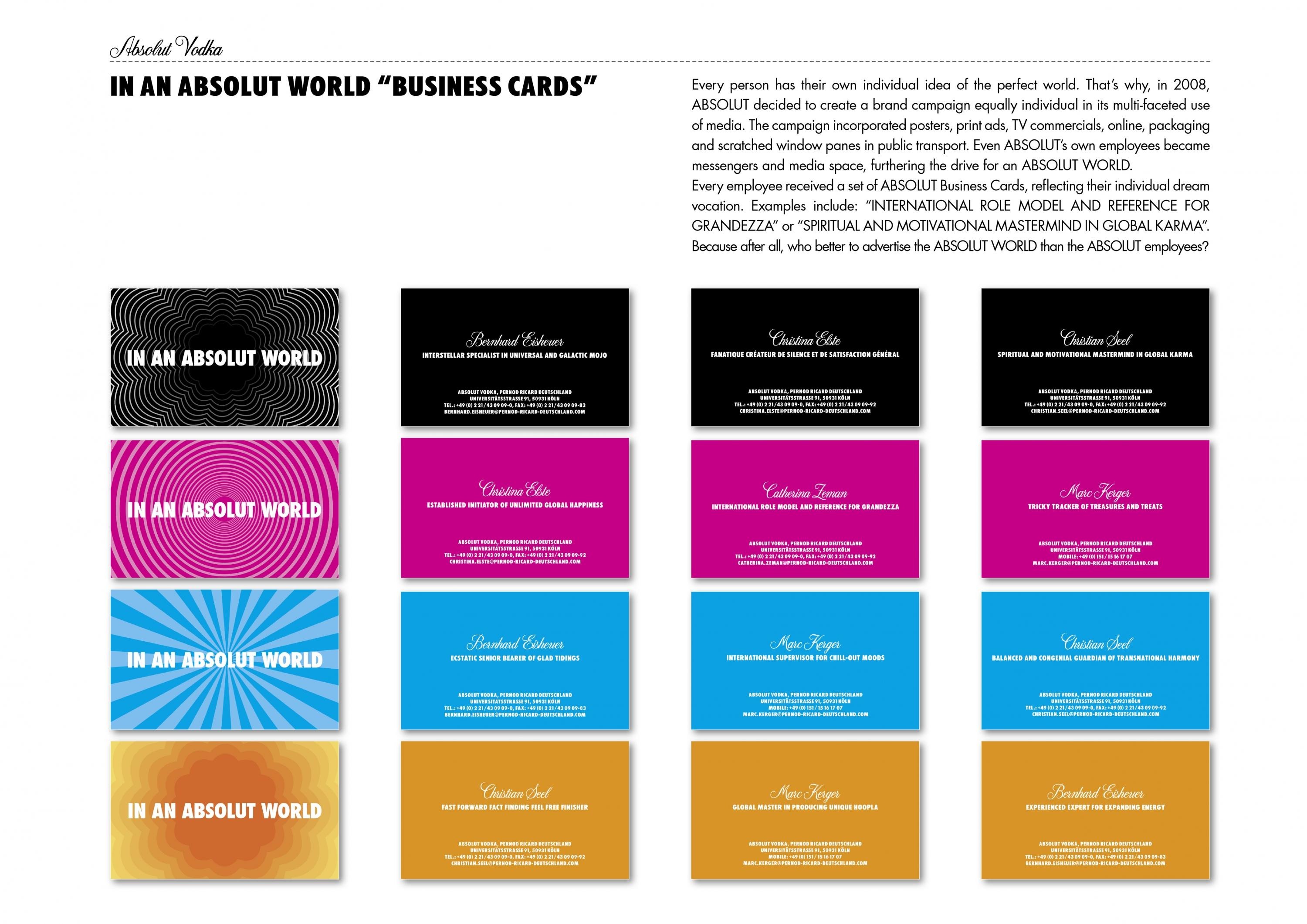 IN AN ABSOLUT WORLD - BUSINESS CARDS