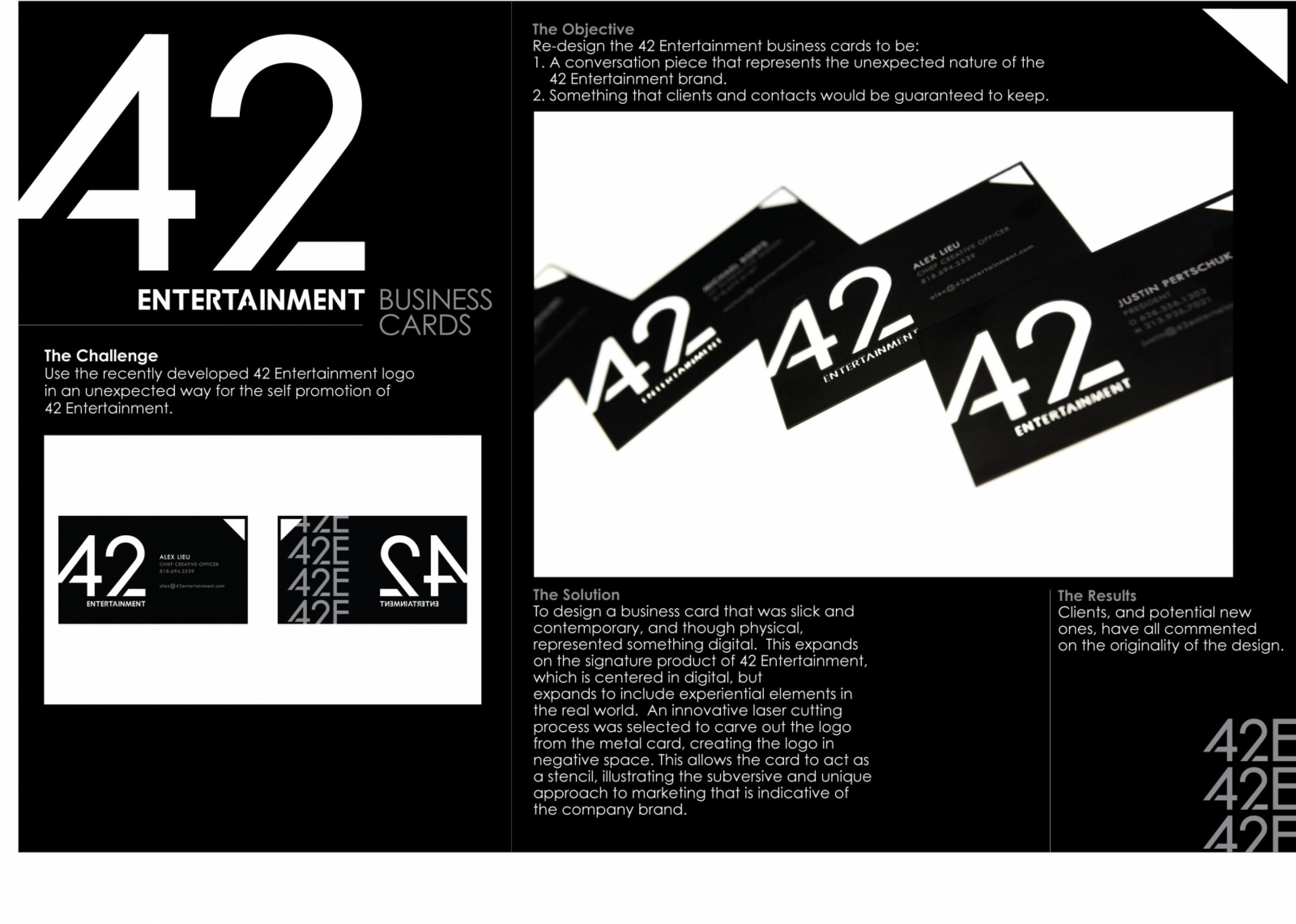 42 ENTERTAINMENT BUSINESS CARDS